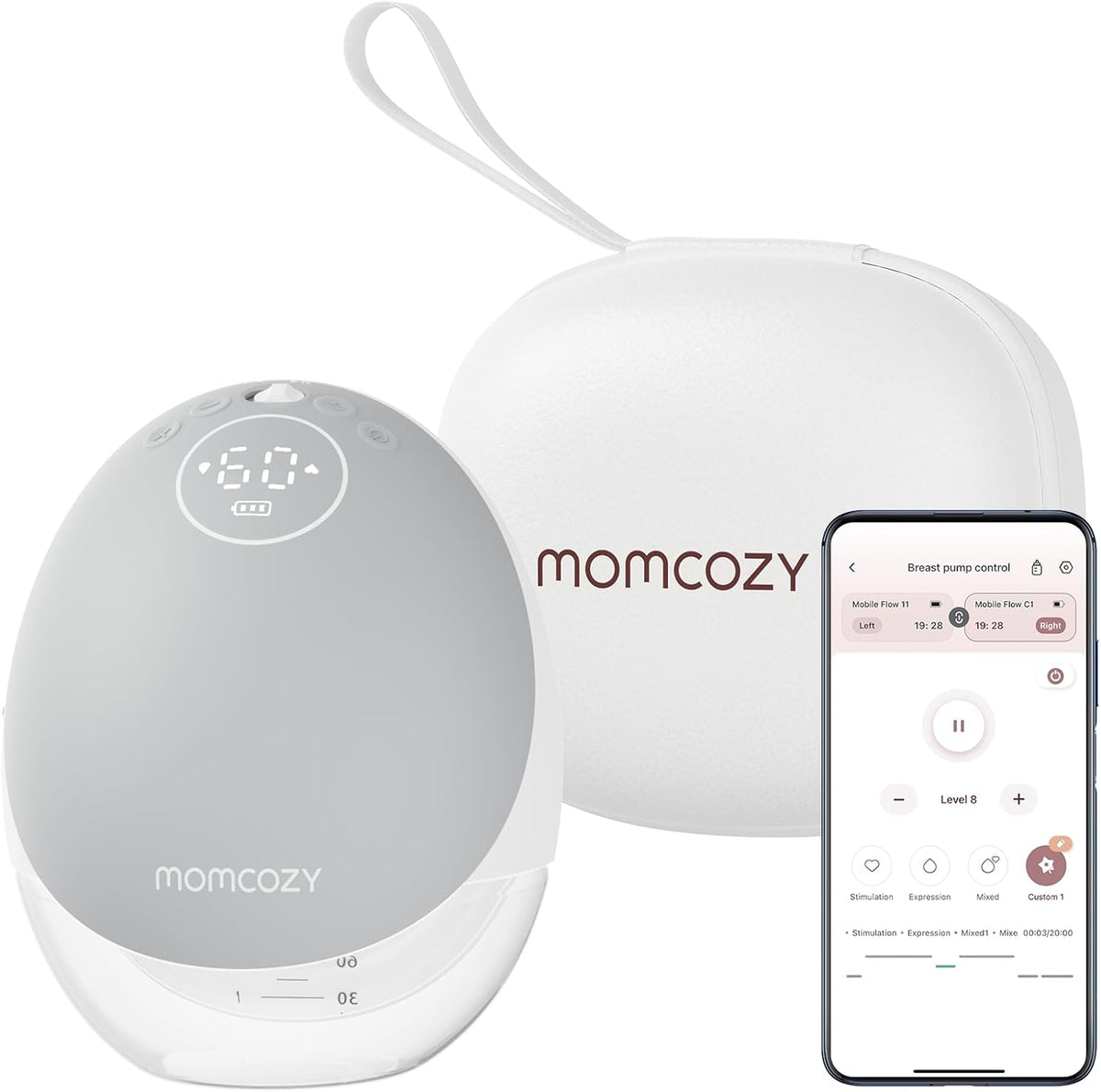 Momcozy M9 Wearable Breast Pump, Mobile App Controlled - Grey