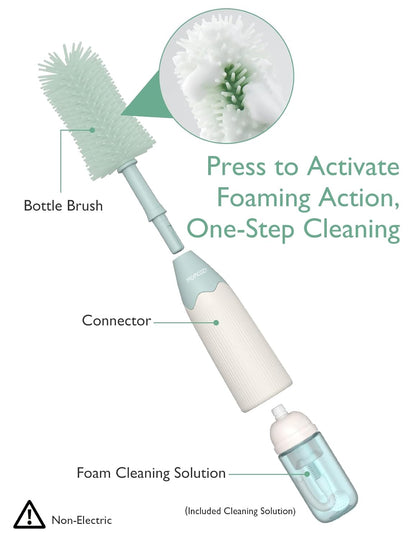 Momcozy Bottle Brush Kit, Innovative Push-Press Design for Better Cleaning, Green