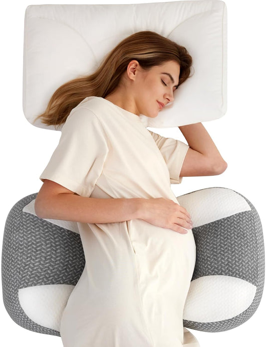 Momcozy Plus W-Shaped Pregnancy Pillow for Sleeping (Grey and White)