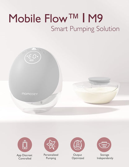 Momcozy M9 Wearable Breast Pump, Mobile App Controlled - Grey