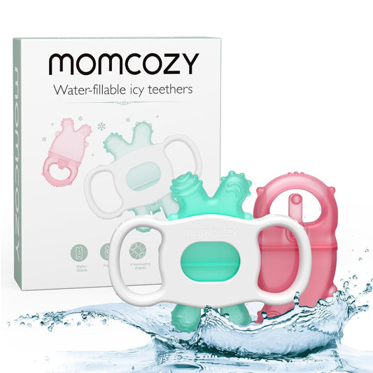 Momcozy Baby Teether Toys (Green & Pink) - Pack of 2