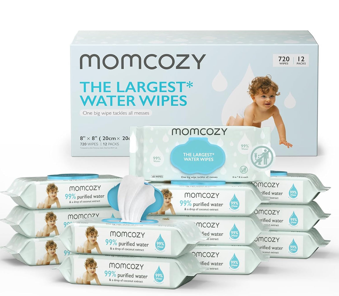 Momcozy Largest Water Wipes 99% Water Based Wipes for Sensitive Skin (Unscented)