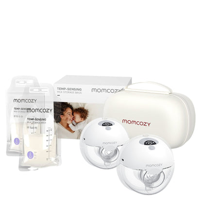Momcozy M5 Wearable Breast Pump (Grey) + Momcozy Breast milk Storage Bags - 50pcs