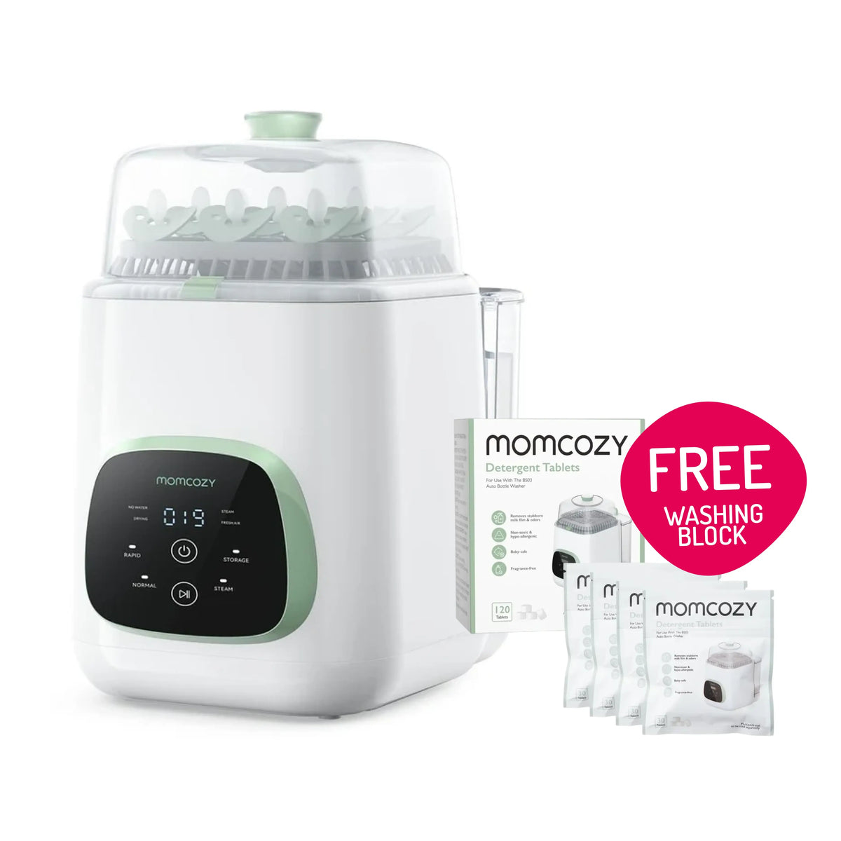 Momcozy KleanPal Pro Baby Bottle Washer + Free Washing Blocks 120 Pack