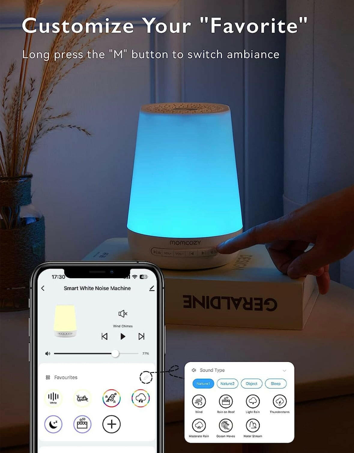 Baby Sound Machine, Momcozy White Noise Machine for Baby Sleeping with Night Light.