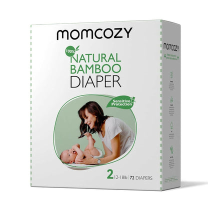 Momcozy Baby Diapers, Natural Bamboo Diapers for Sensitive Skin with Leak-Proof 3D Legcuffs.