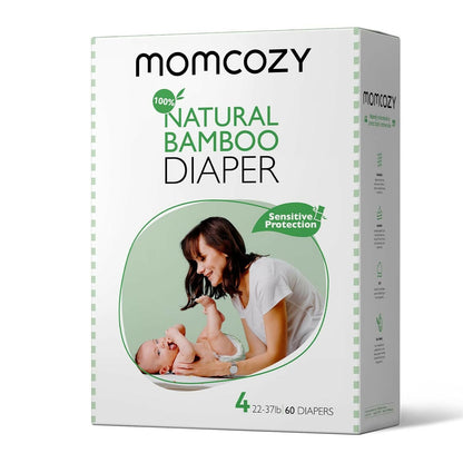 Momcozy Baby Diapers, Natural Bamboo Diapers for Sensitive Skin with Leak-Proof 3D Legcuffs.